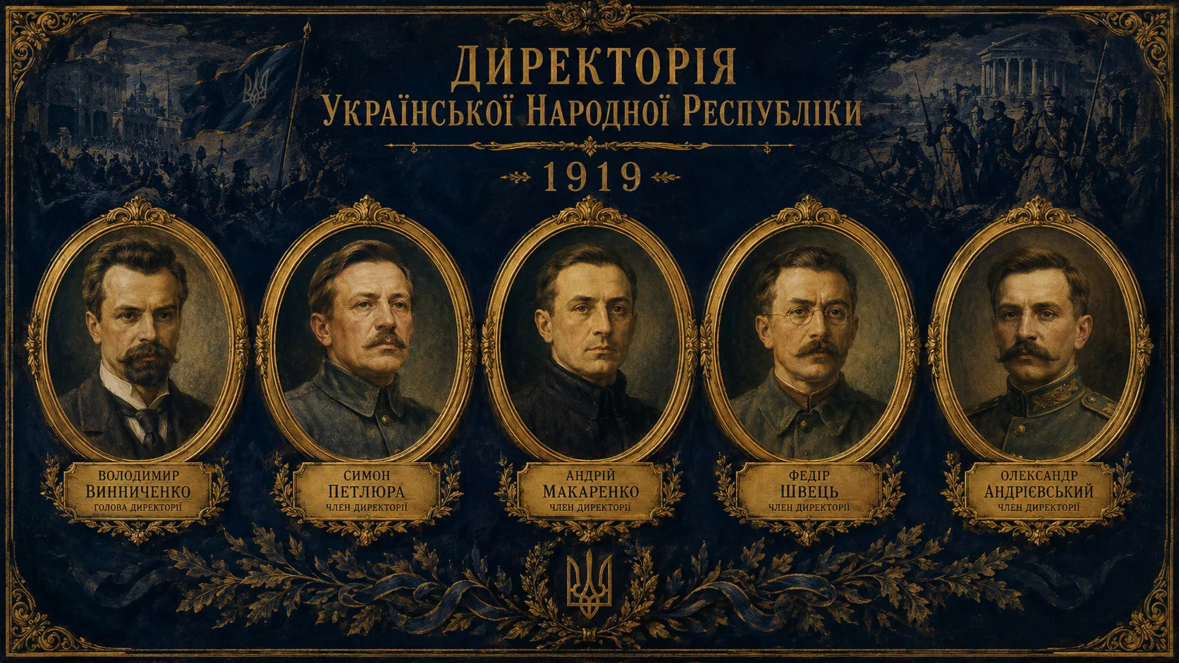Лідери Директорії УНР 1918-1919 у медальйонах