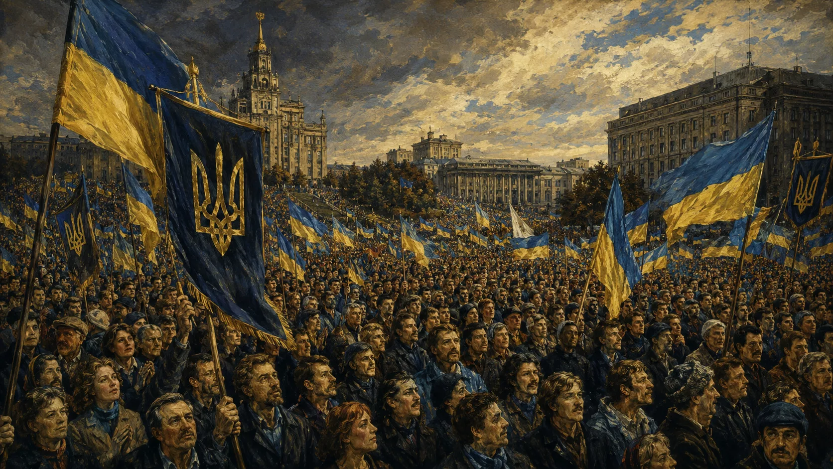 Мітинг Народного Руху України 1989, синьо-жовті прапори