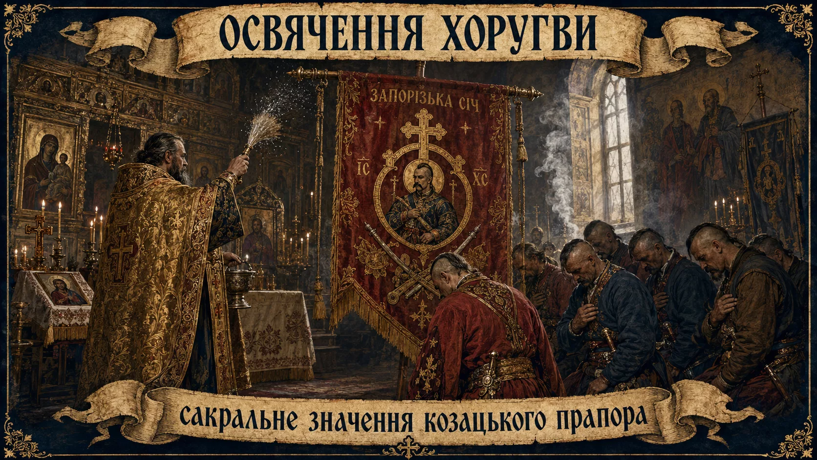 Освячення козацької хоругви у церкві