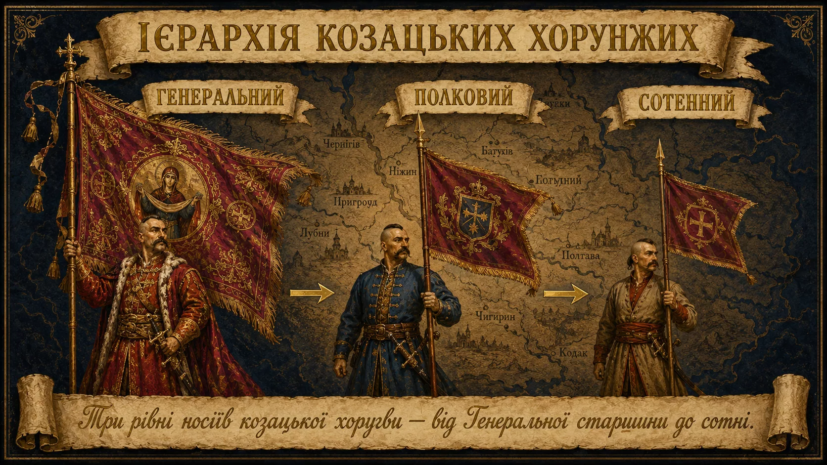 Три рівні козацьких хорунжих
