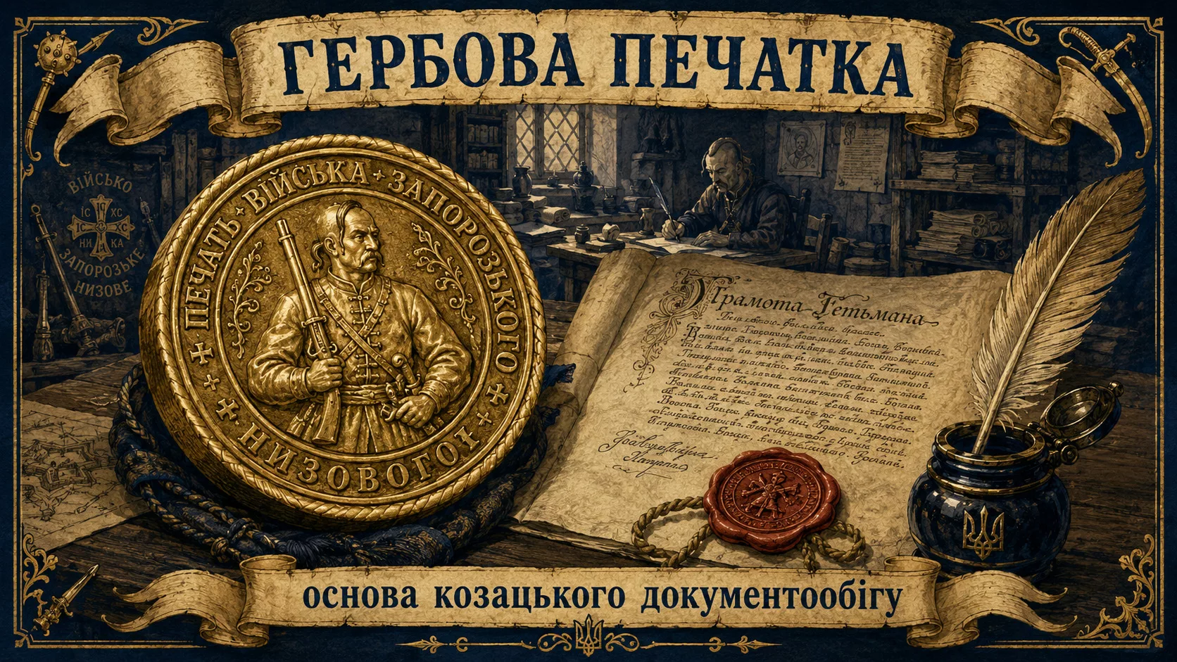 Гербова печатка Війська Запорозького з козаком-мушкетером