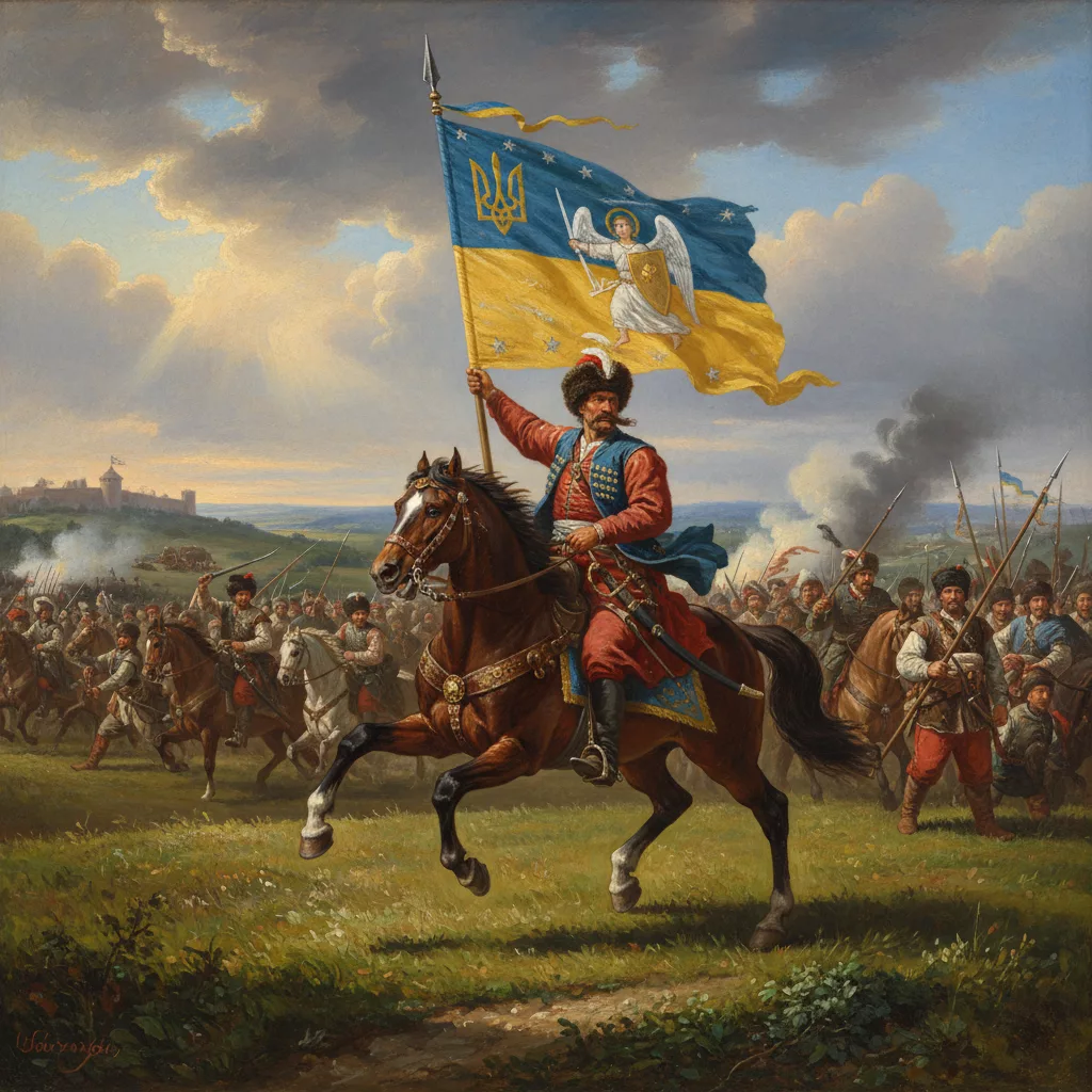 Хорунжий піднімає прапор у бою