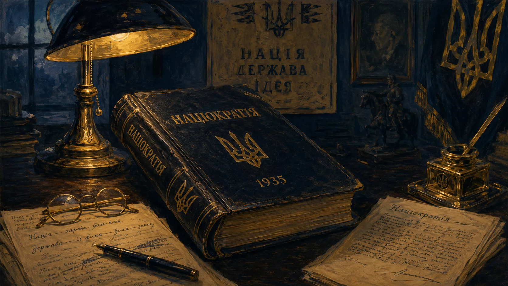 Книга «Націократія» 1935 на робочому столі ідеолога