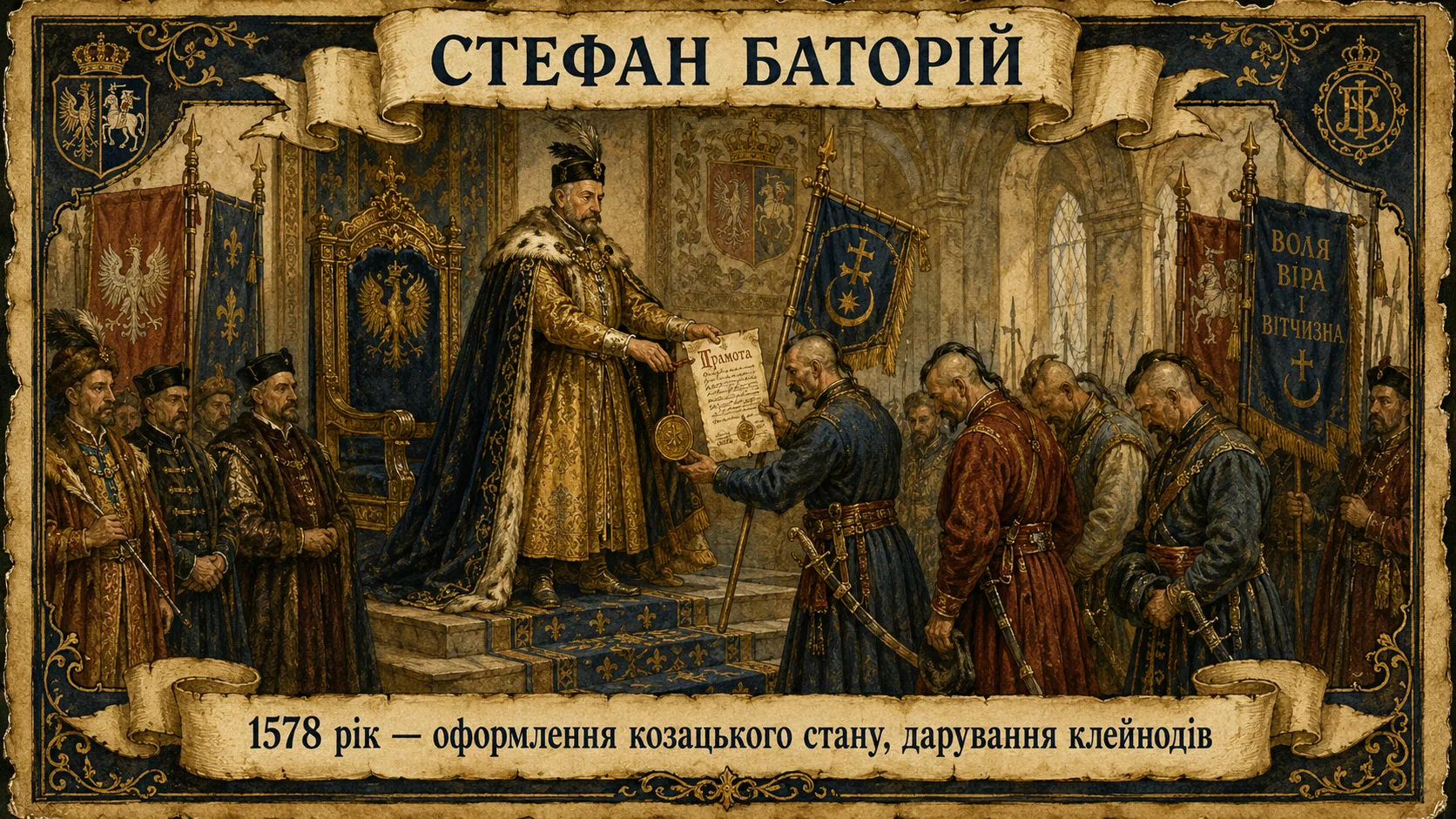 Стефан Баторій вручає козакам клейноди 1578 року