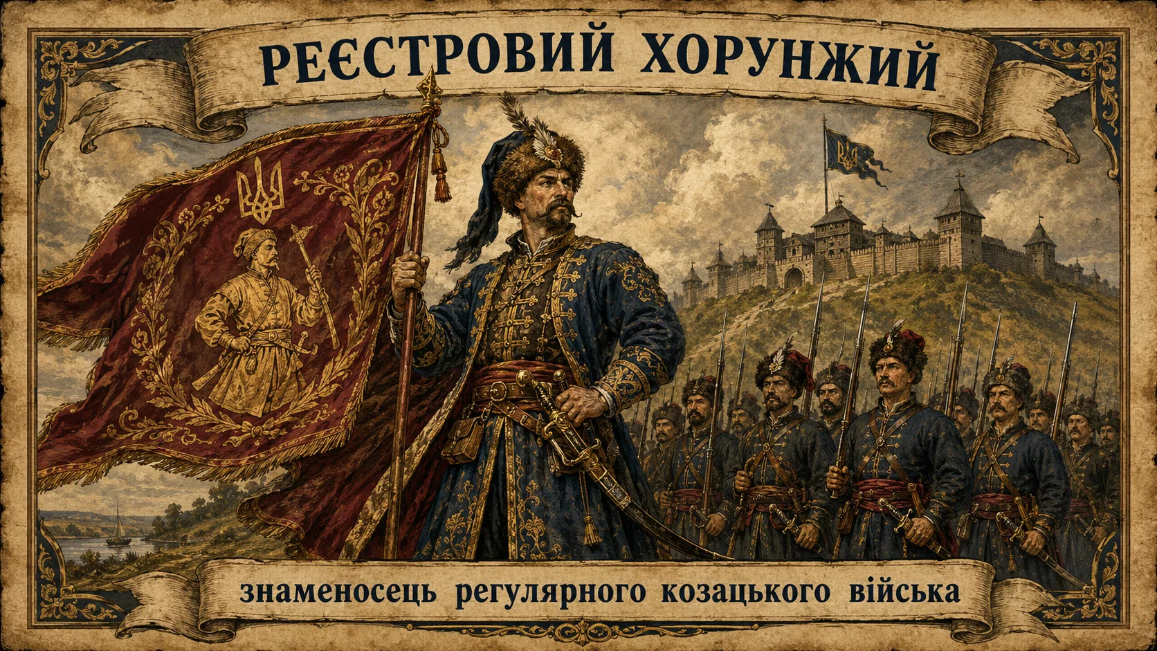 Хорунжий реєстрового козацтва з малиновою корогвою