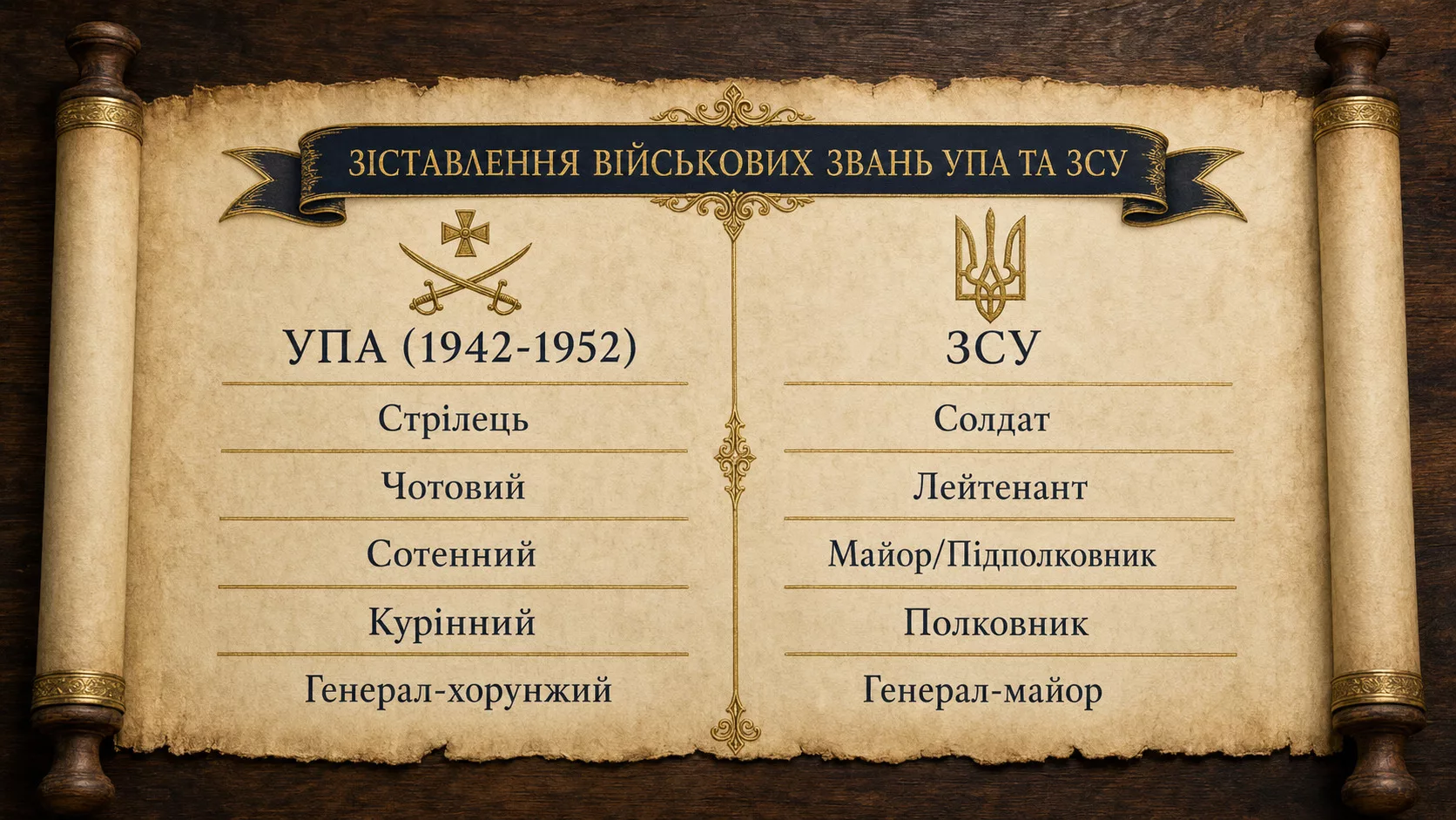 Таблиця звань УПА і ЗСУ