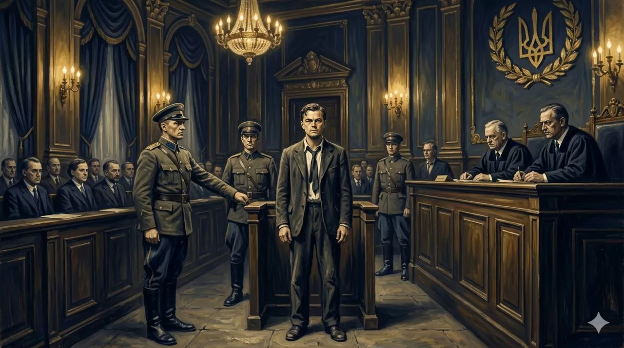 Підсудний-революціонер незламно стоїть у польському суді 1936 року