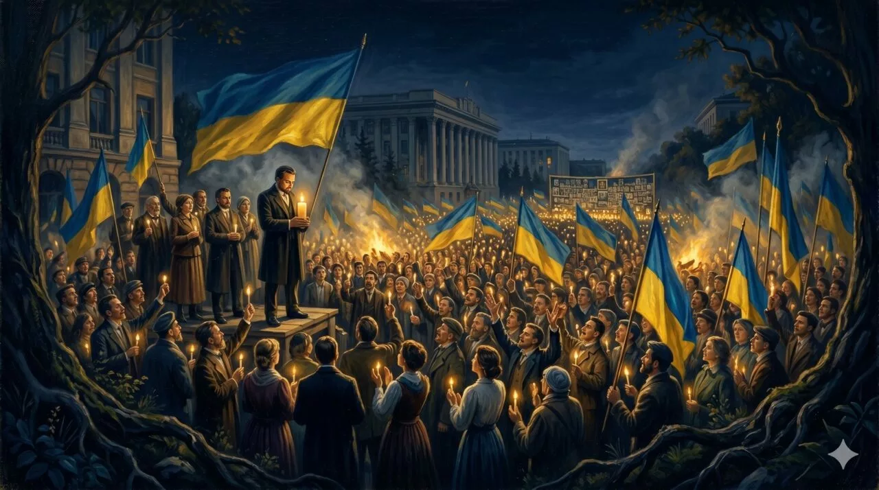 Майдан Незалежності 2014 — натовп зі свічками та прапорами, Революція Гідності